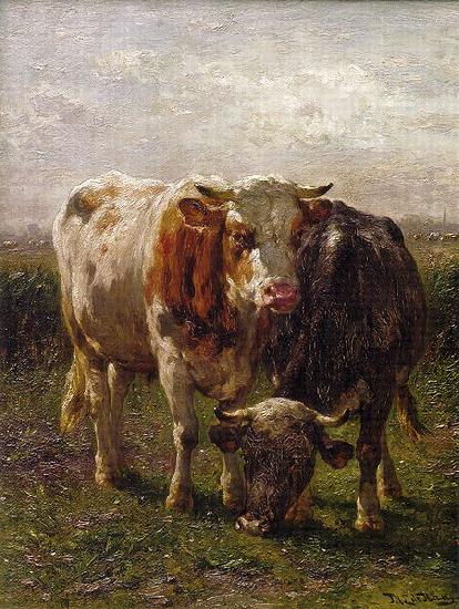 Johannes Hubertus Leonardus de Haas Bull and cow in the floodplains at Oosterbeek oil painting picture